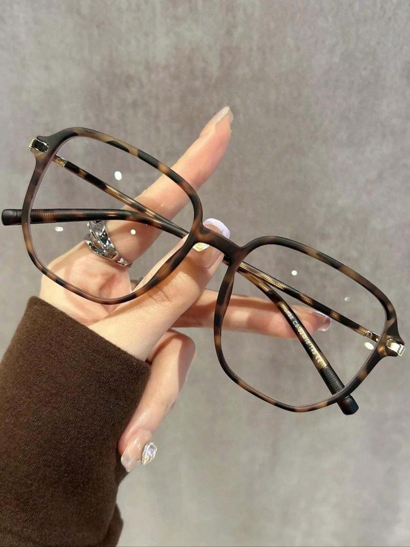 Very Light Simple Anti-blue Light Square Frame Eyeglasses for Women, Fashion Tortoiseshell Pattern Eyeglasses for Work, Daily Clothing Decor, Perfect for Student Daily Use