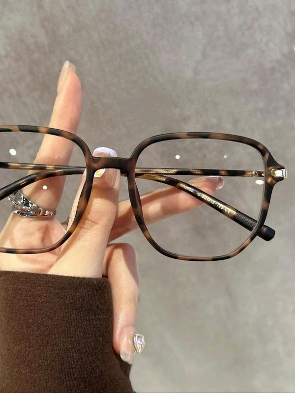 Very Light Simple Anti-blue Light Square Frame Eyeglasses for Women, Fashion Tortoiseshell Pattern Eyeglasses for Work, Daily Clothing Decor, Perfect for Student Daily Use