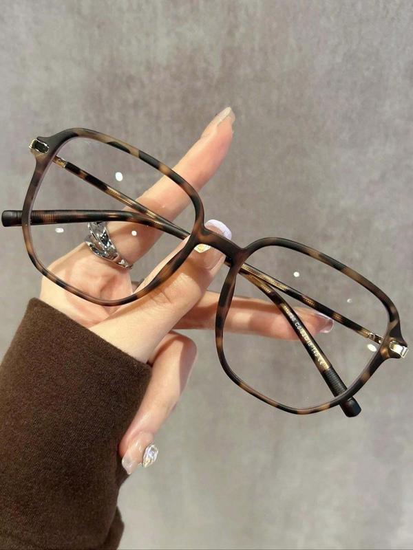 Very Light Simple Anti-blue Light Square Frame Eyeglasses for Women, Fashion Tortoiseshell Pattern Eyeglasses for Work, Daily Clothing Decor, Perfect for Student Daily Use