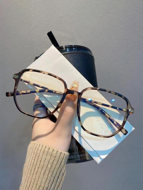 Very Light Simple Anti-blue Light Square Frame Eyeglasses for Women, Fashion Tortoiseshell Pattern Eyeglasses for Work, Daily Clothing Decor, Perfect for Student Daily Use